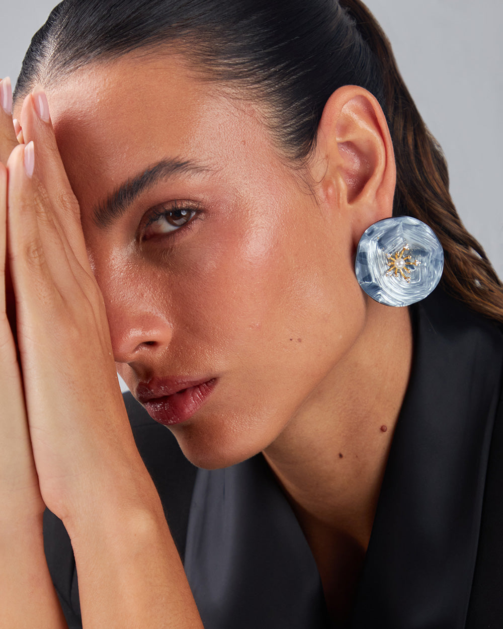 Blue Mother-Of-Pearl Flower Earrings