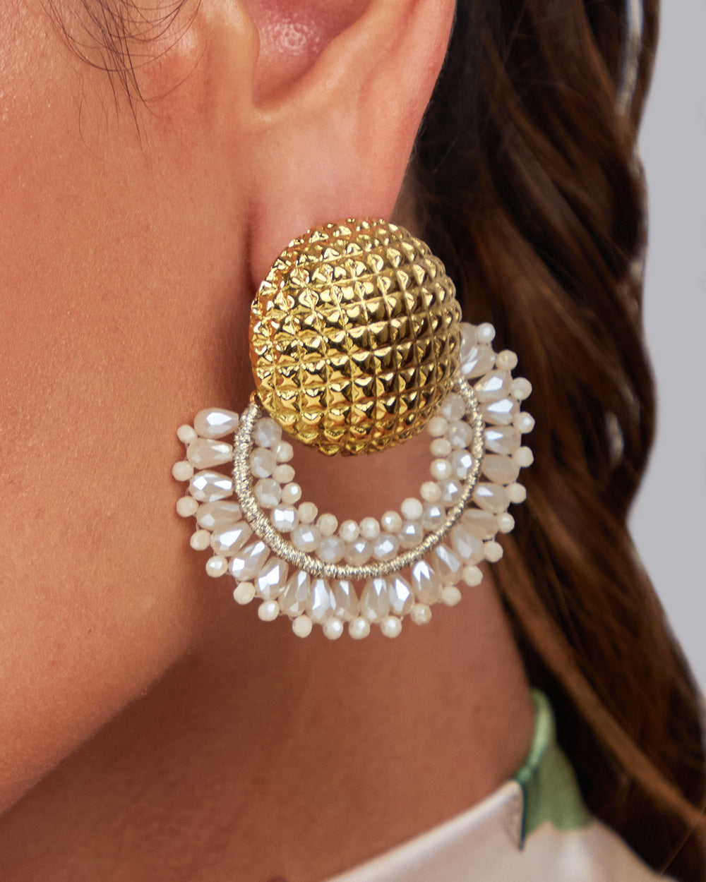 Gold Circle Earring With Beige Hoop