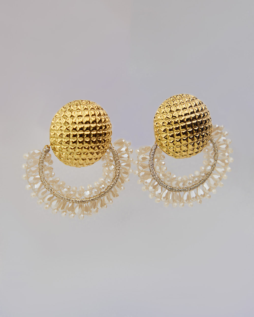 Gold Circle Earring With Beige Hoop