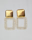 Earring With Gold Square And Beige Stones