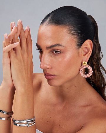 Gold Dangle Earrings With Pink Stones