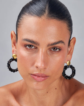 Gold Dangle Earrings With Black Stones
