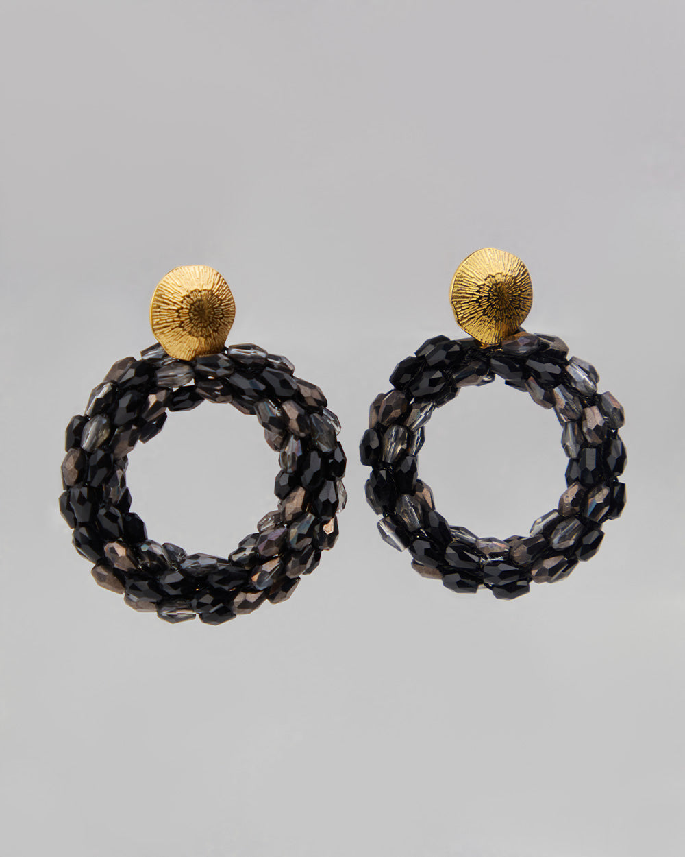 Gold Dangle Earrings With Black Stones