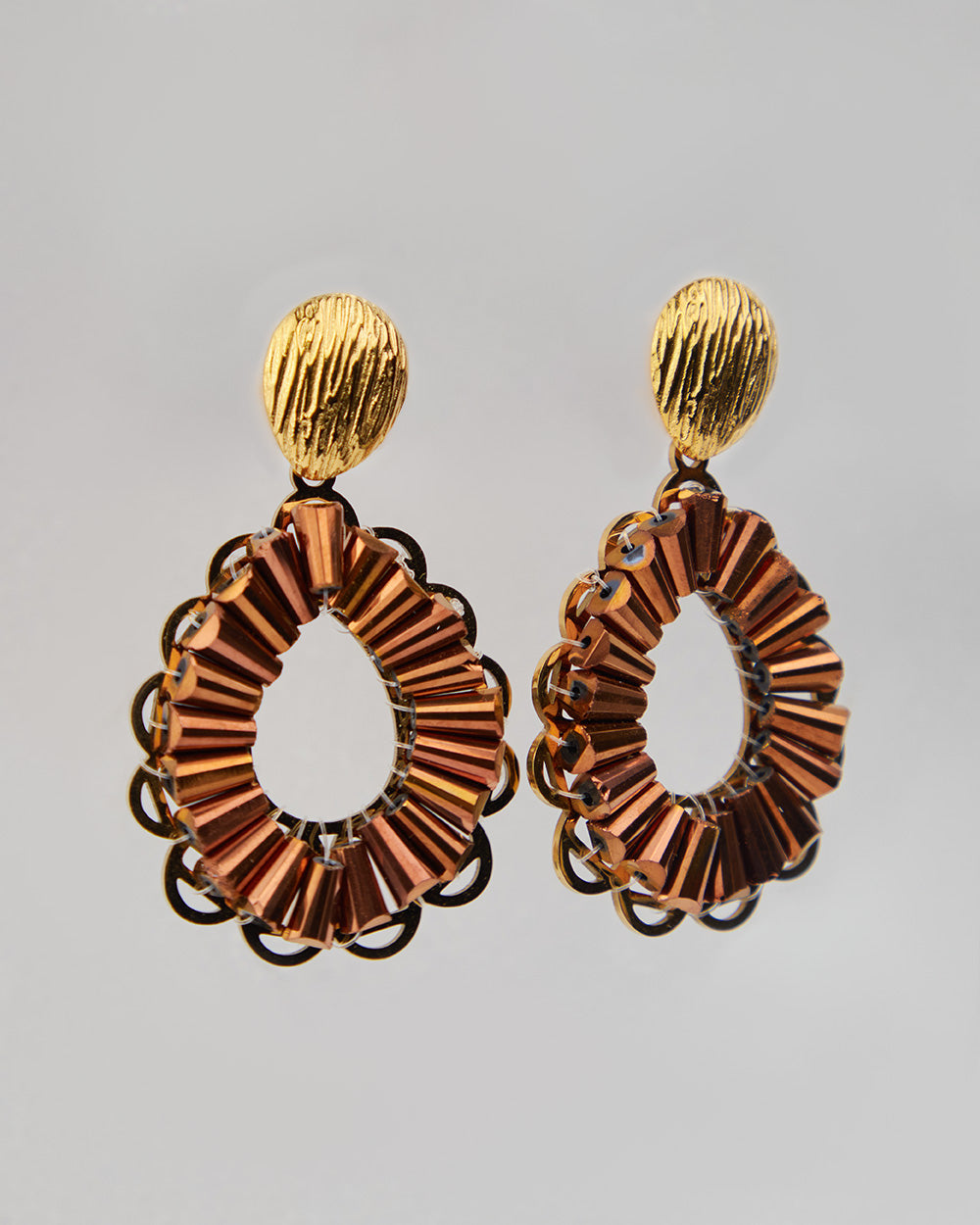 Gold Dangle Earrings With Brown Stones
