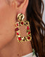 Gold Square Earrings With Red Stones