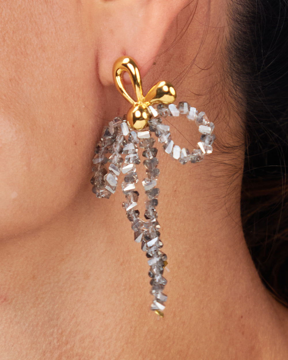 Gray Earrings With Dangling Stones