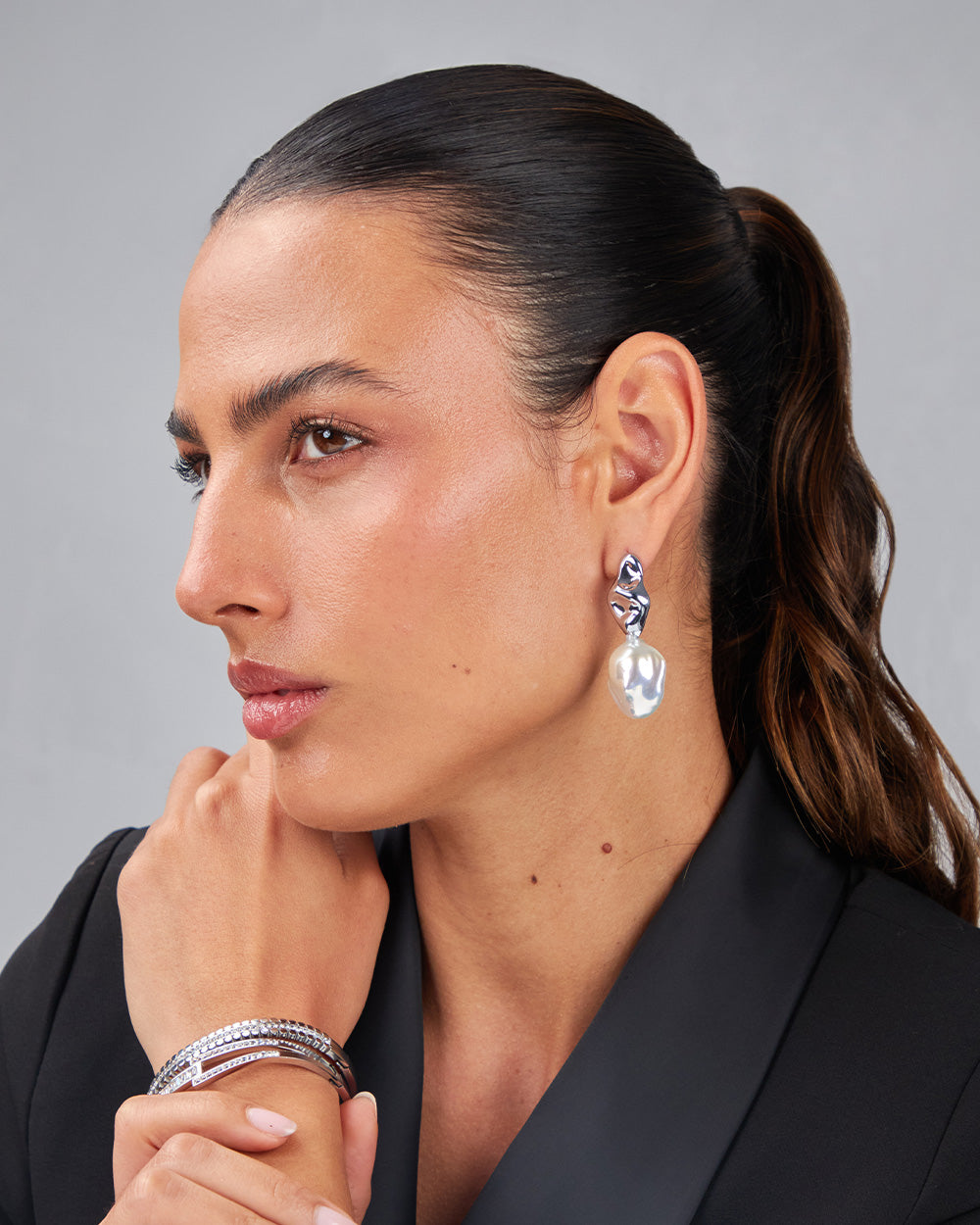 Silver Plated Dangle Earrings With Pearls