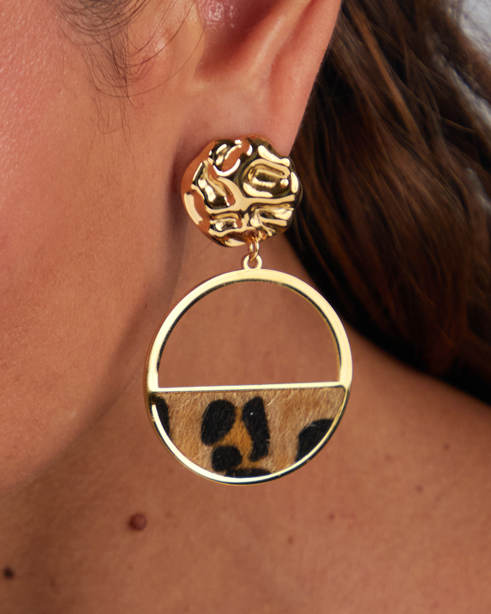 Gold Dangle Earrings With Animal Print