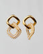 Square Gold Earrings With White Stones
