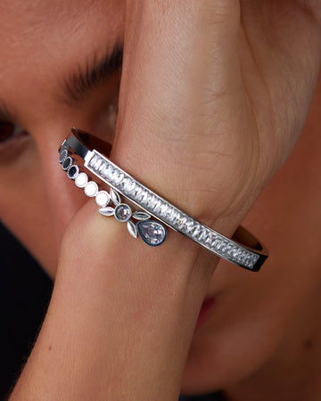 Silver Bracelet Strip Circles And Flower Figures