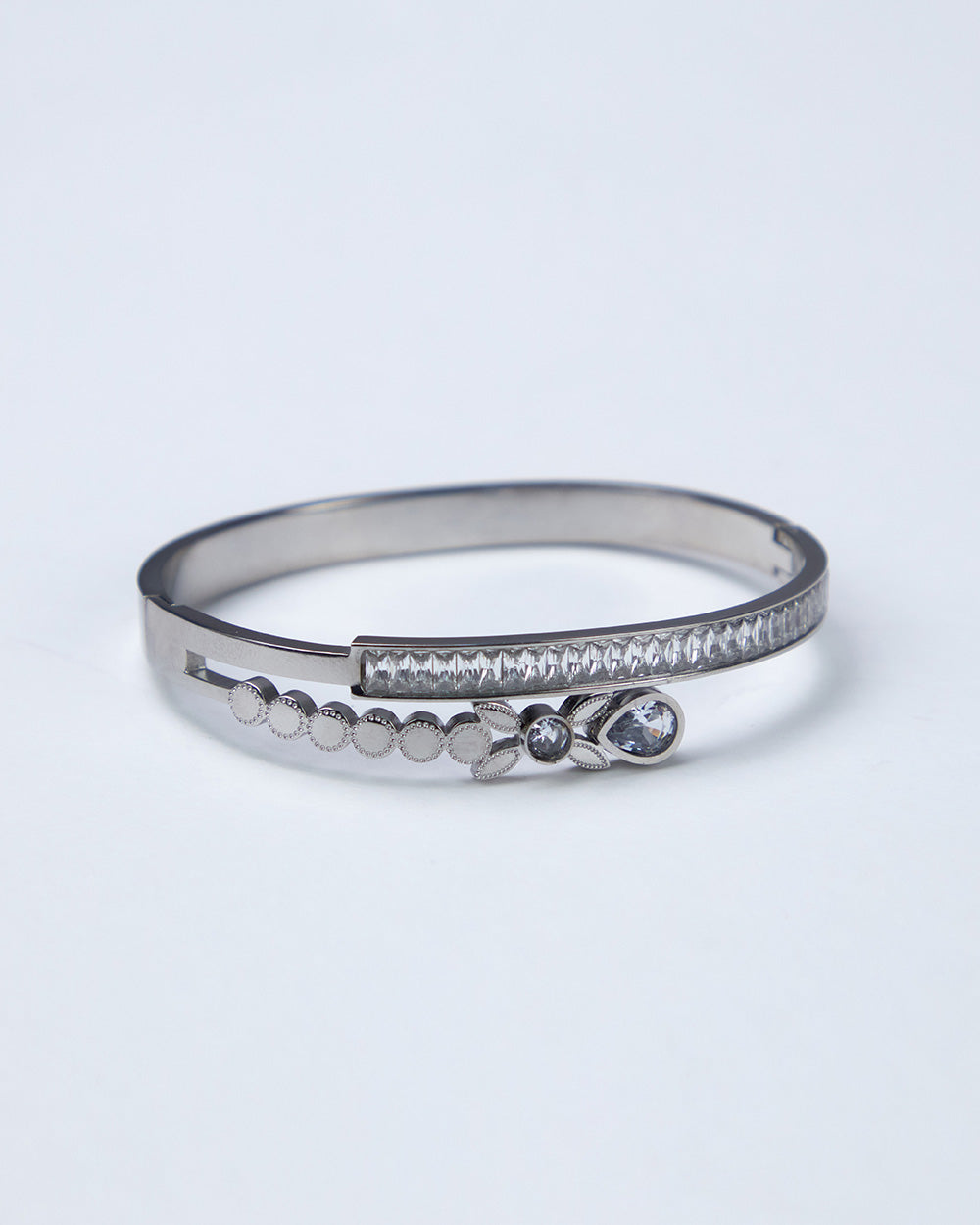 Silver Bracelet Strip Circles And Flower Figures