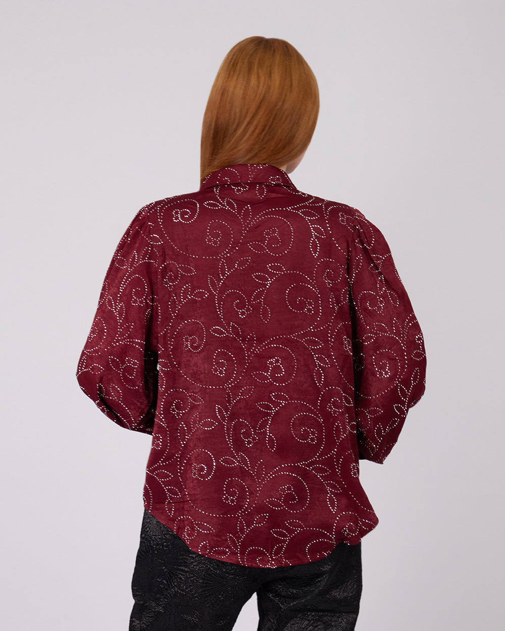 Burgundy Shirt Sparkle Flower
