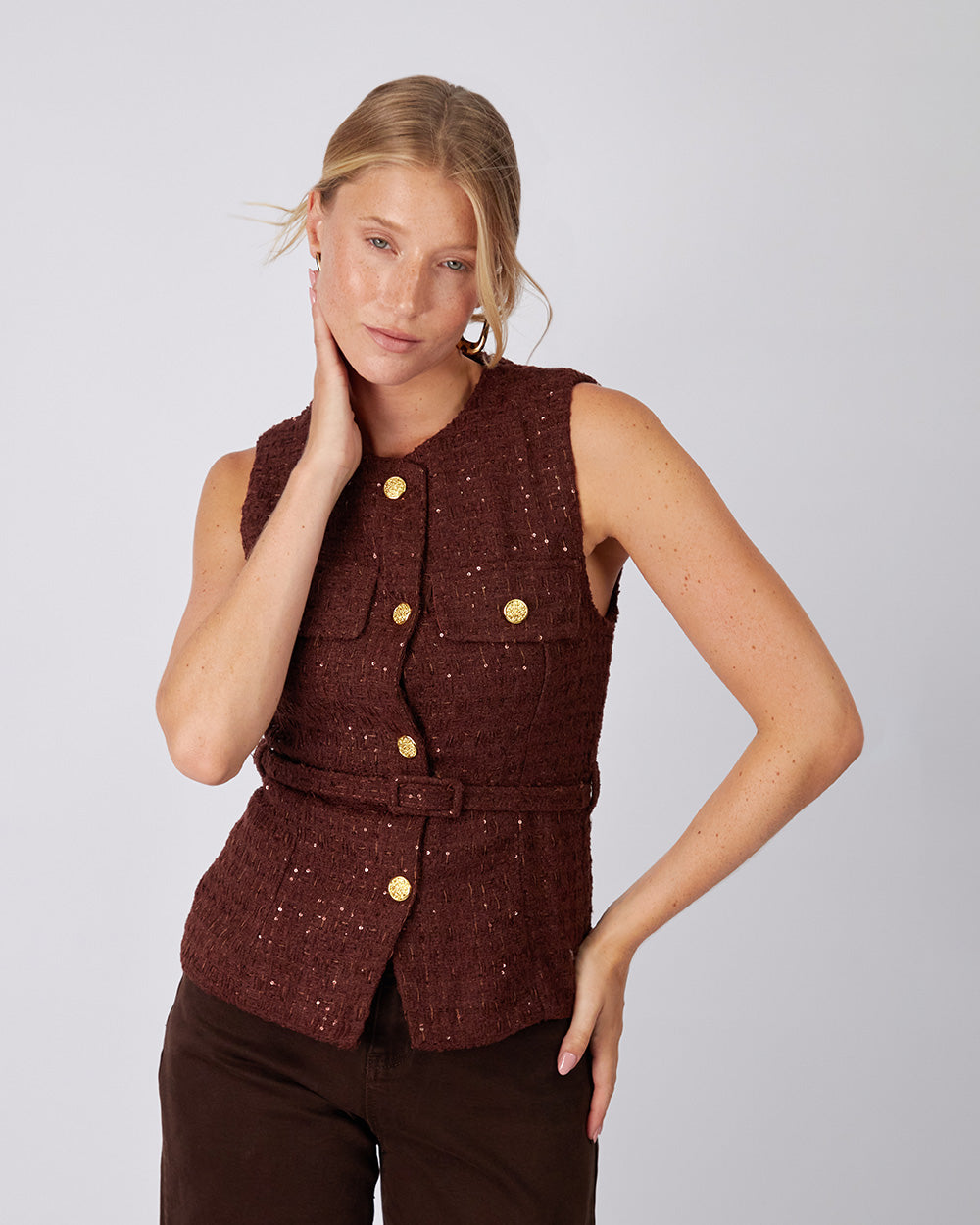 Brown Tweed Sparkle Vest