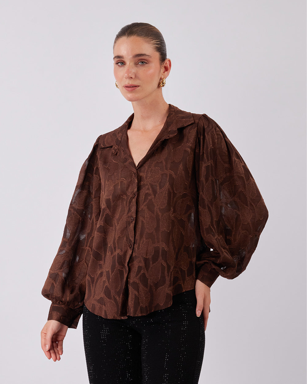 Brown Shirt With Leaf Print