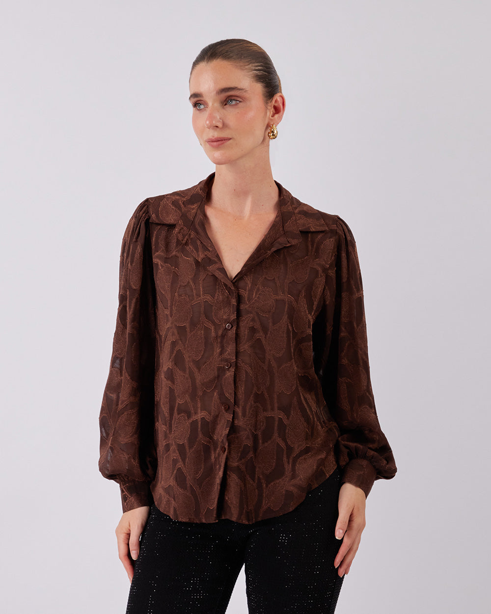 Brown Shirt With Leaf Print
