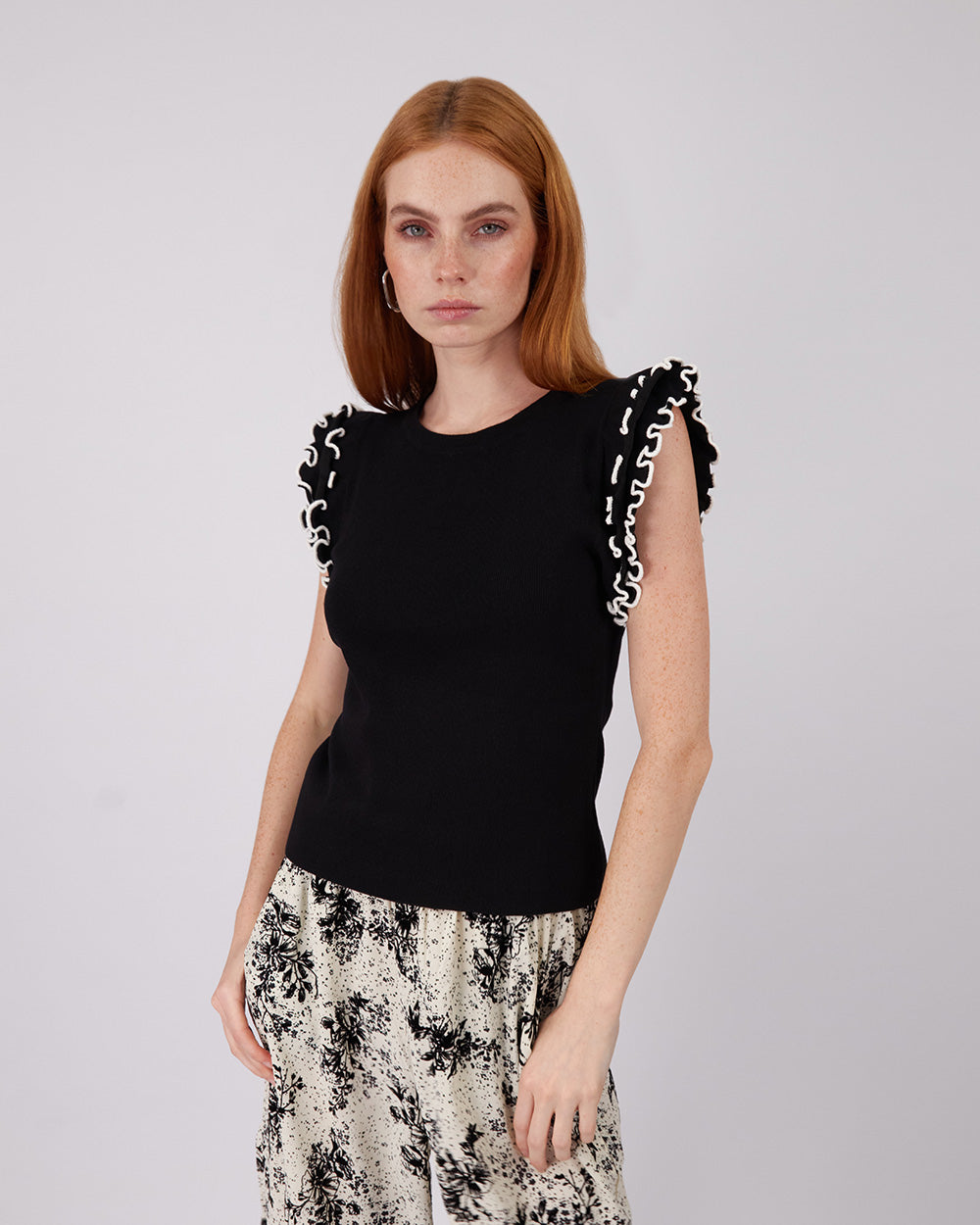 Black Knitted Top Ribbed Sleeves
