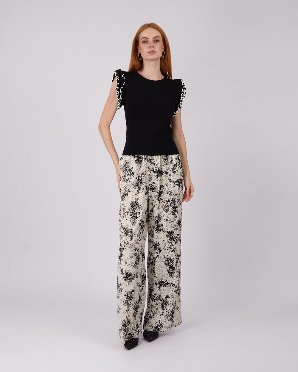 Black Knitted Top Ribbed Sleeves