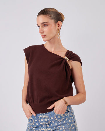 Brown Knitted Blouse Shoulder Detail