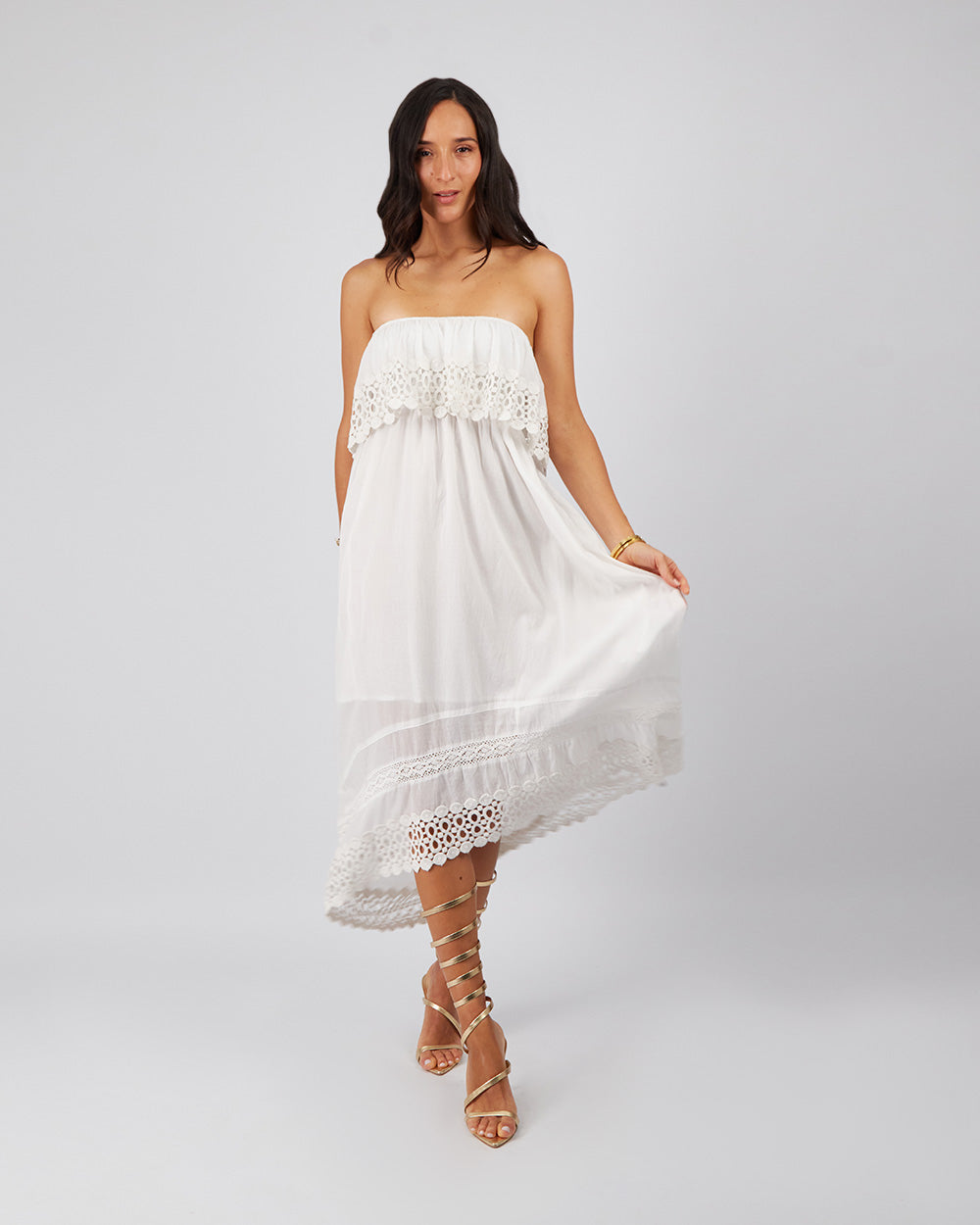 White Strapless Midi Dress