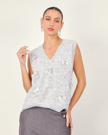 Gray Knit V-Neck Vest