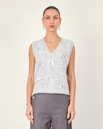 Gray Knit V-Neck Vest