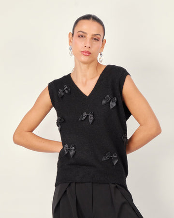black Knit V-Neck Vest