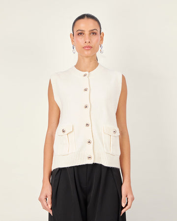 Cream Knit V-Neck Vest