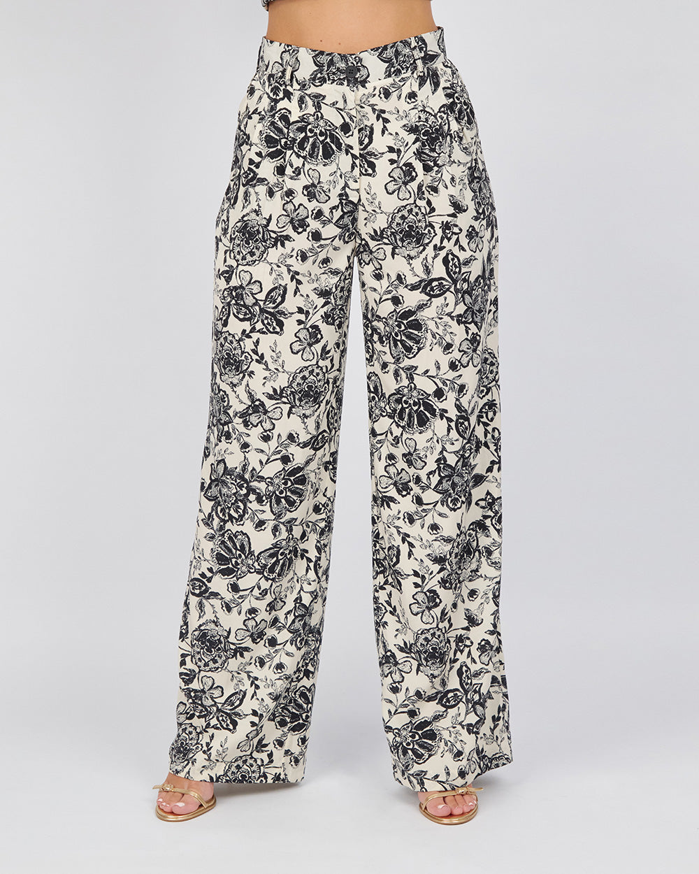 Pearl/Black Trousers Floral Print Fabric