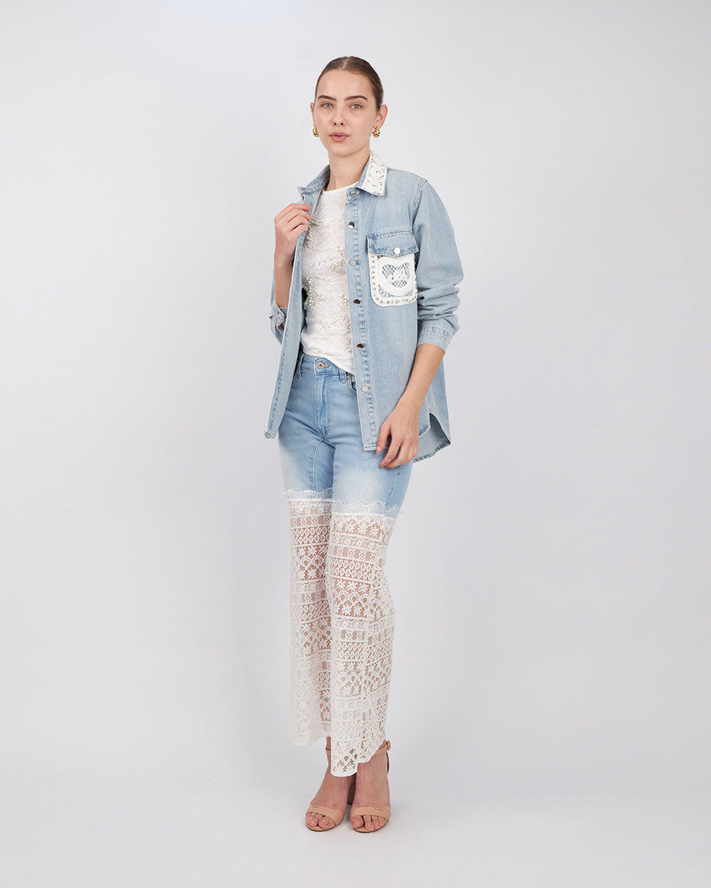 Light Blue Denim Jacket Embroidered Stones
