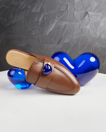Flat Brown Leather Blue Heart
