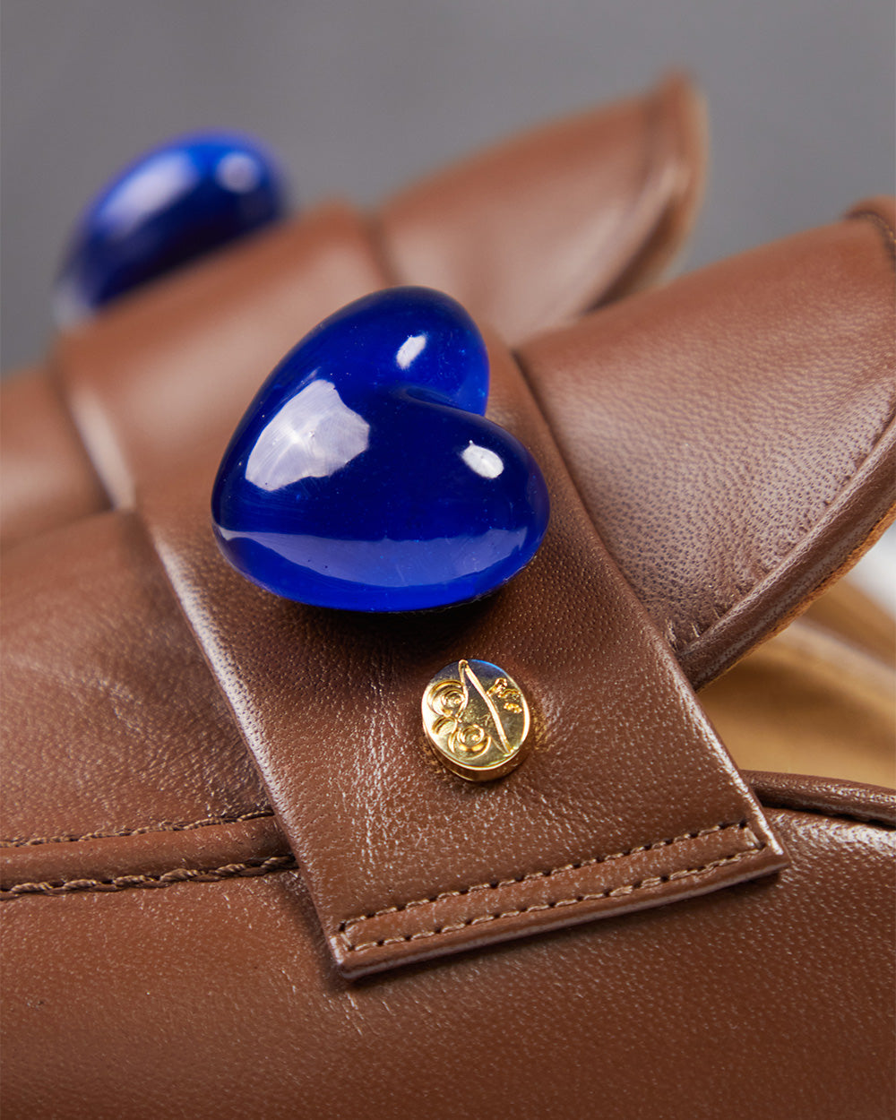 Flat Brown Leather Blue Heart