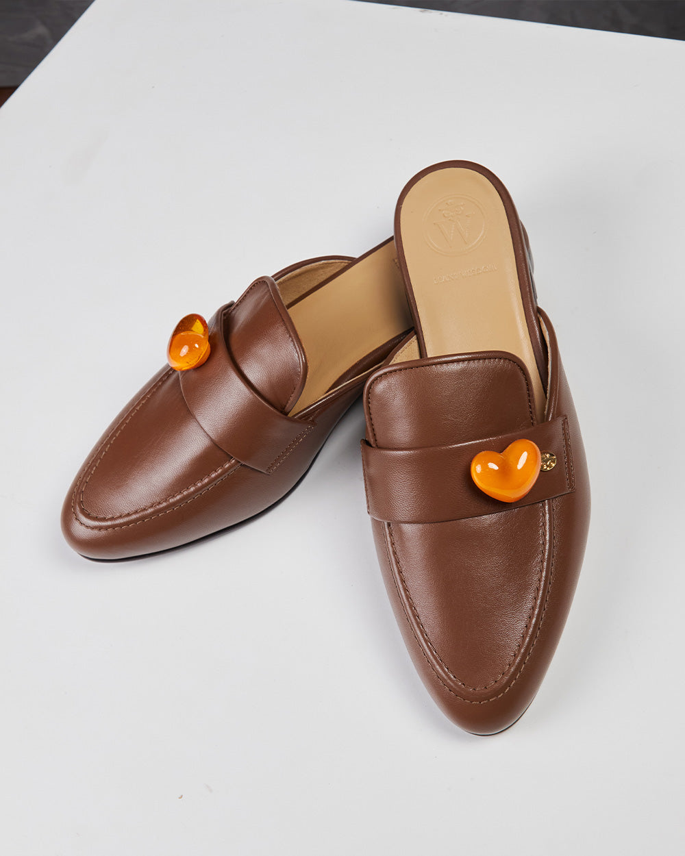 Flat Brown Leather Orange Heart