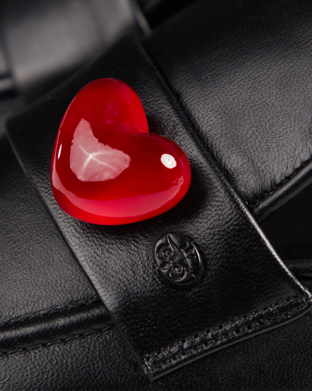 Flat Black Leather Red Heart