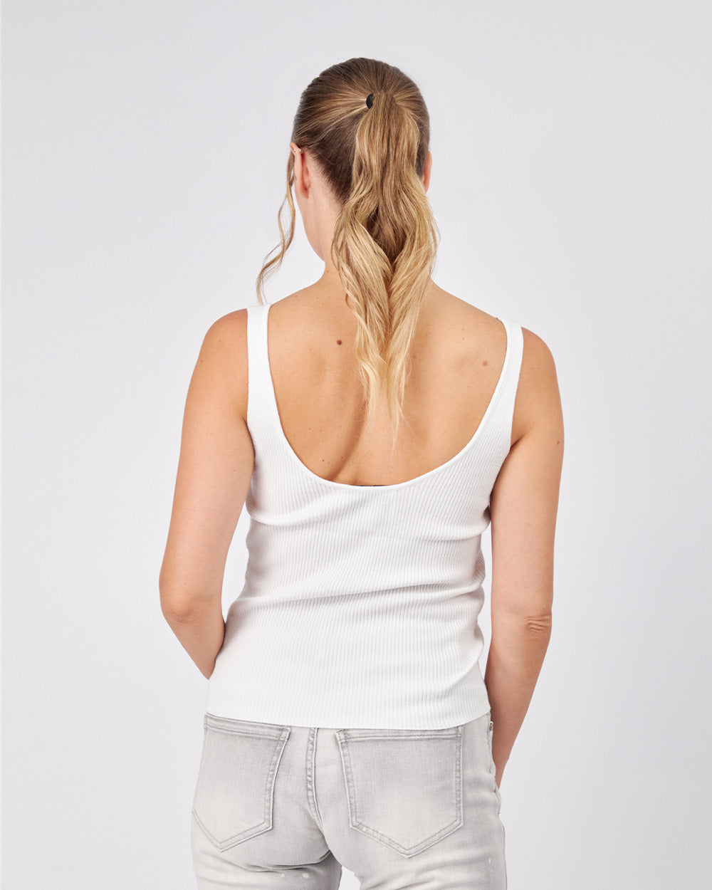 White Ribbed Knit Top