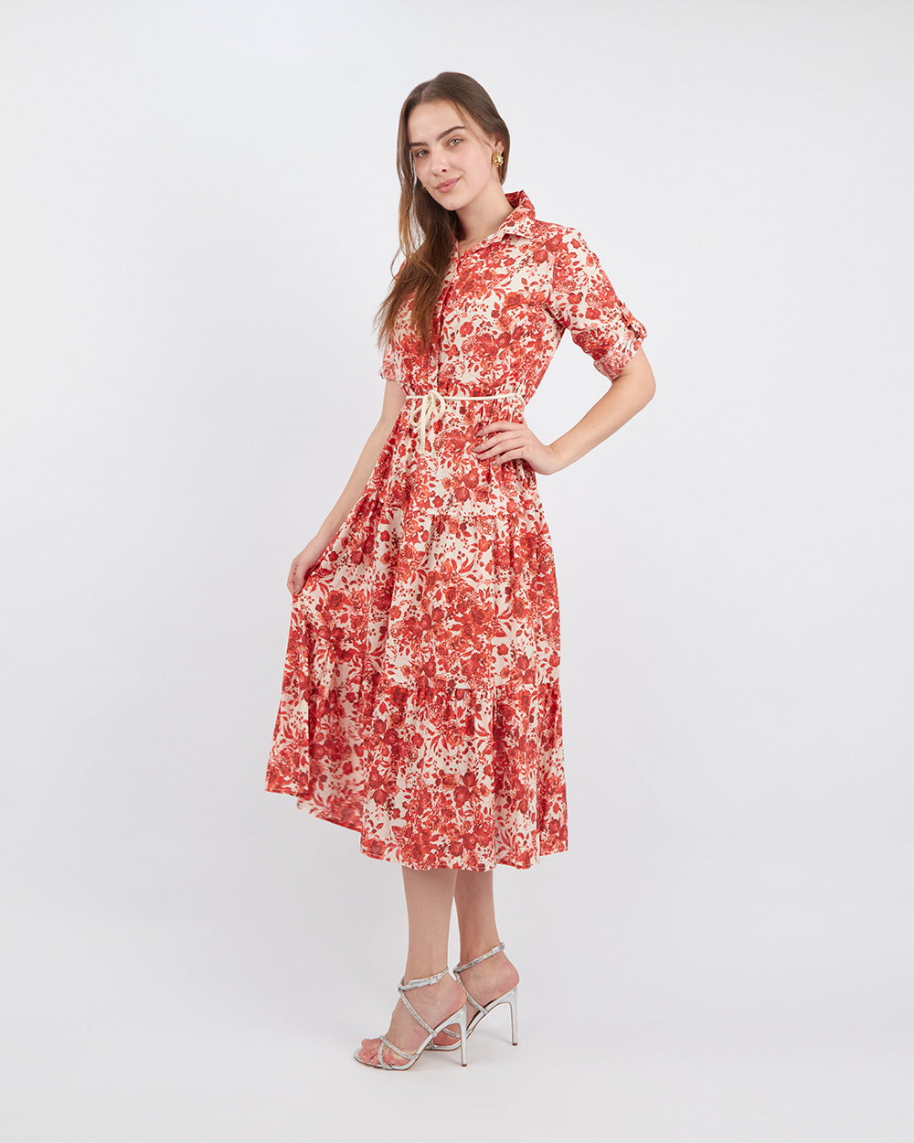 Orange Floral Shirt Dress