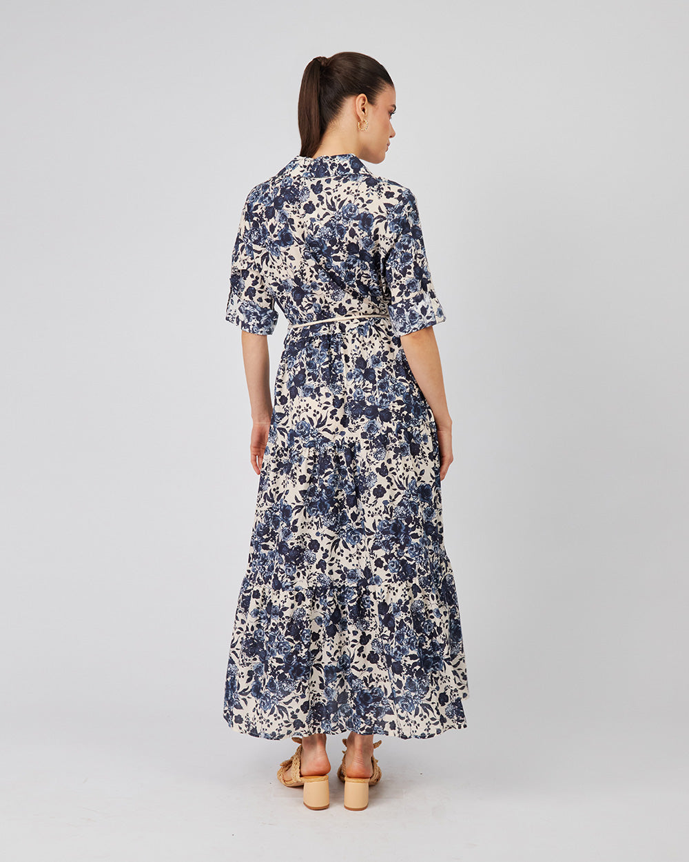 Cream Shirt Dress With Green Floral Print