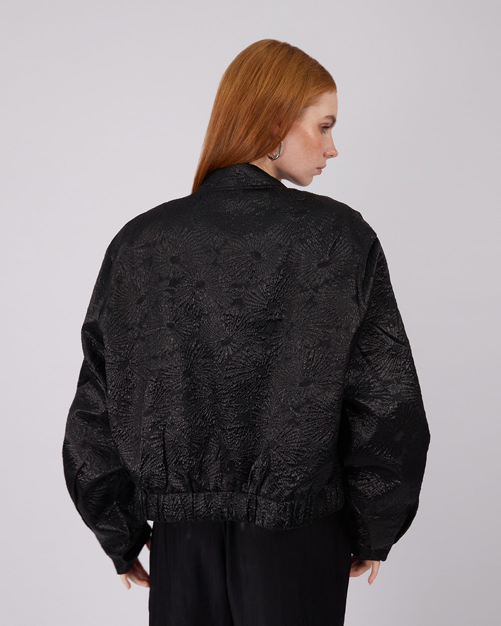 Black Bomber Jacket Floral Design
