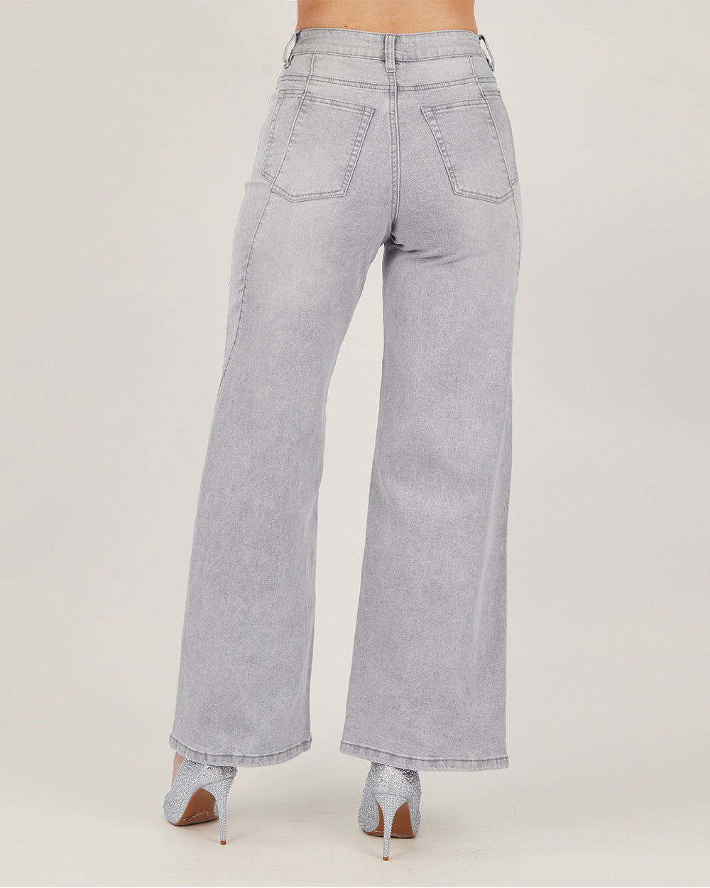 Gray Denim Pants With Diagonal