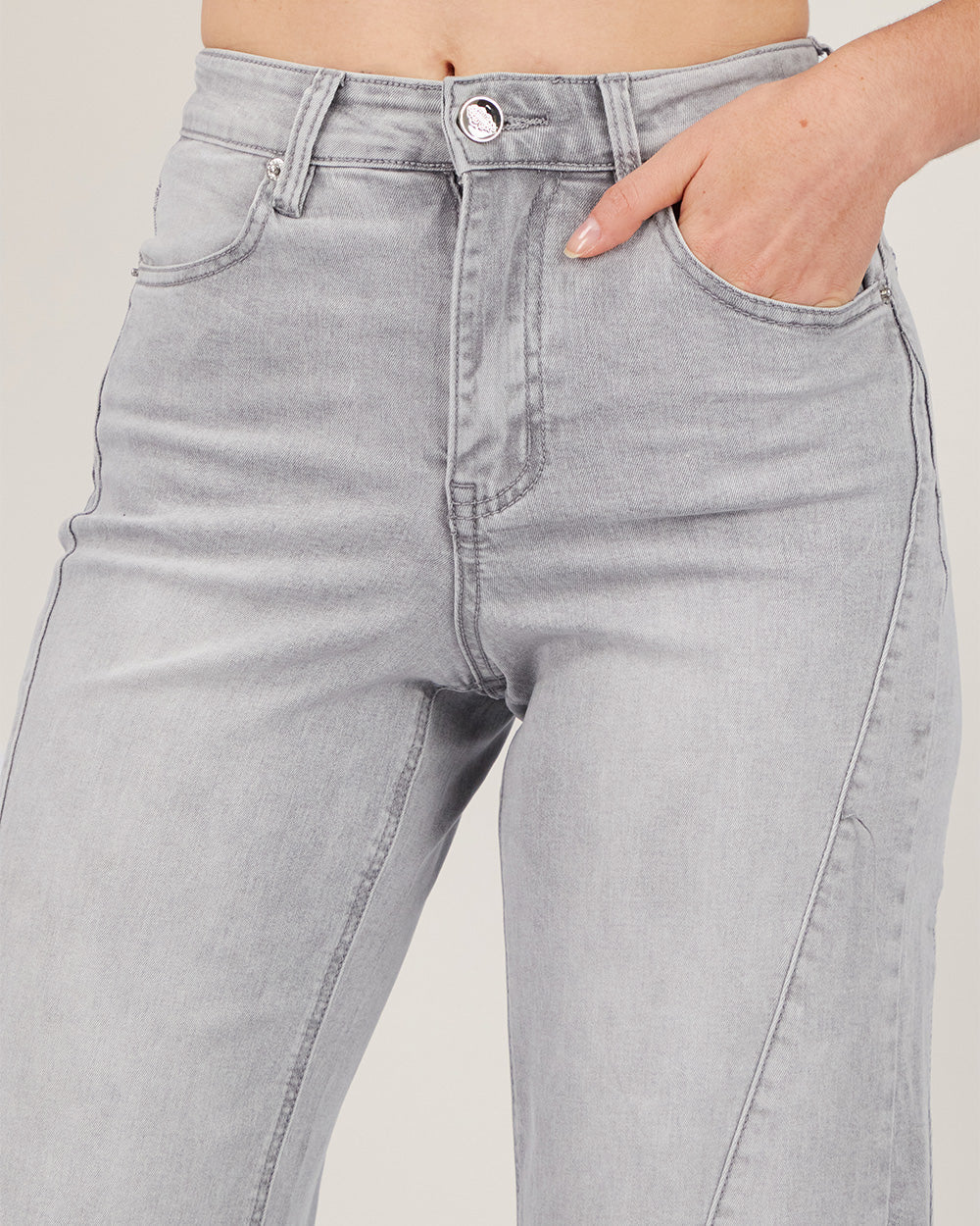 Gray Denim Pants With Diagonal