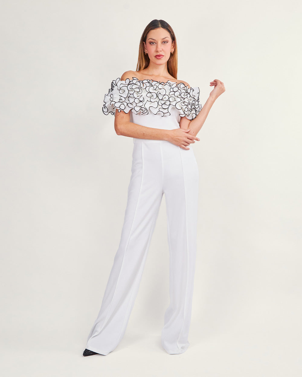 White ruffle jumpsuit