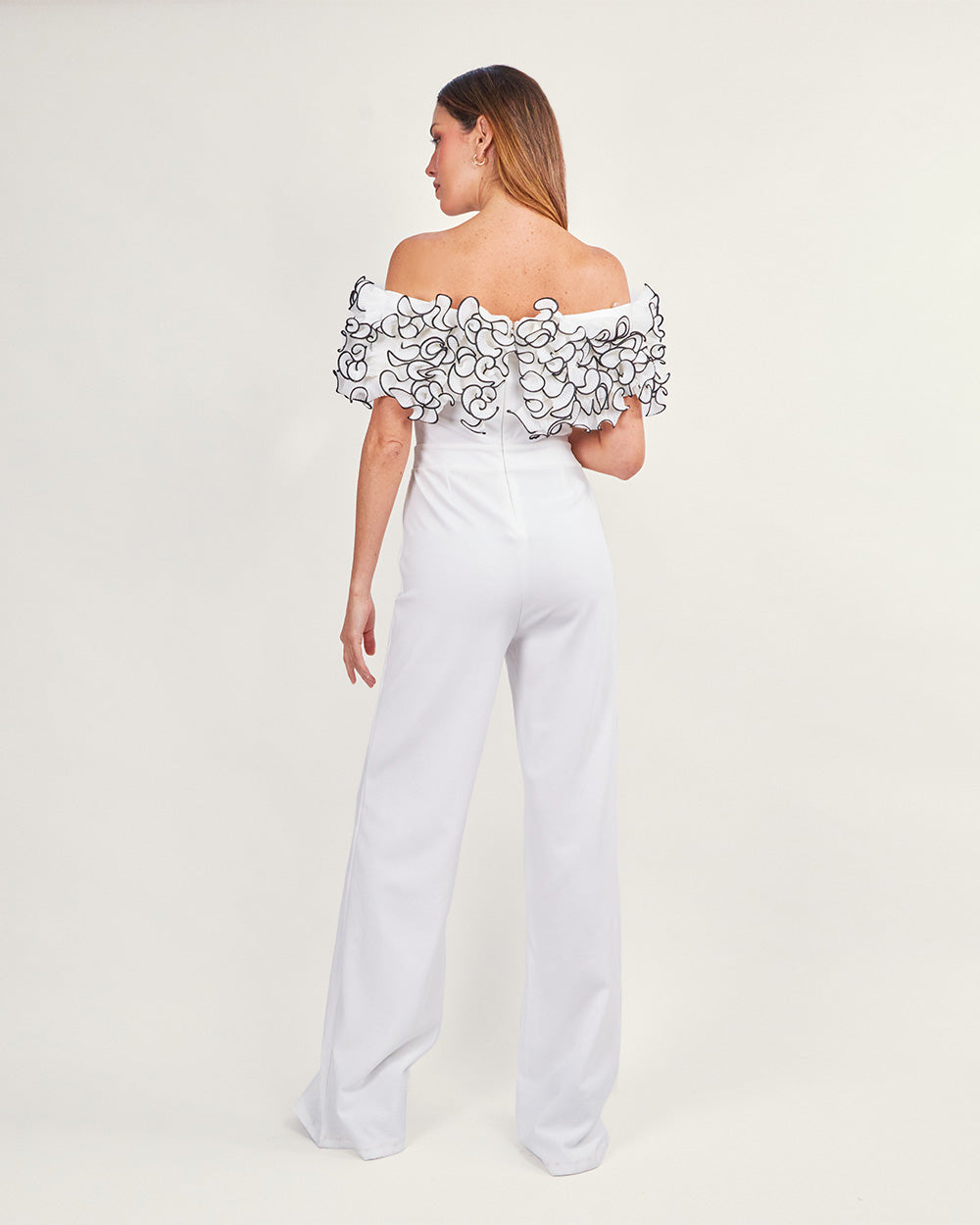 White ruffle jumpsuit