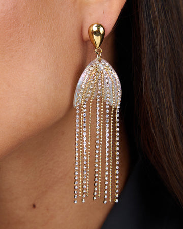 Gold Earrings White Stones