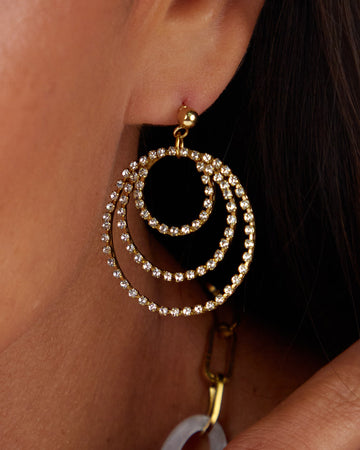 Gold Hoop Earrings White Stones