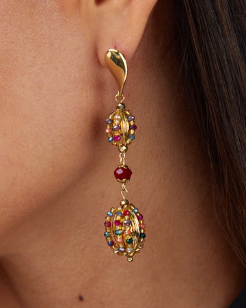 Multicolored Spheres And Stone Earrings