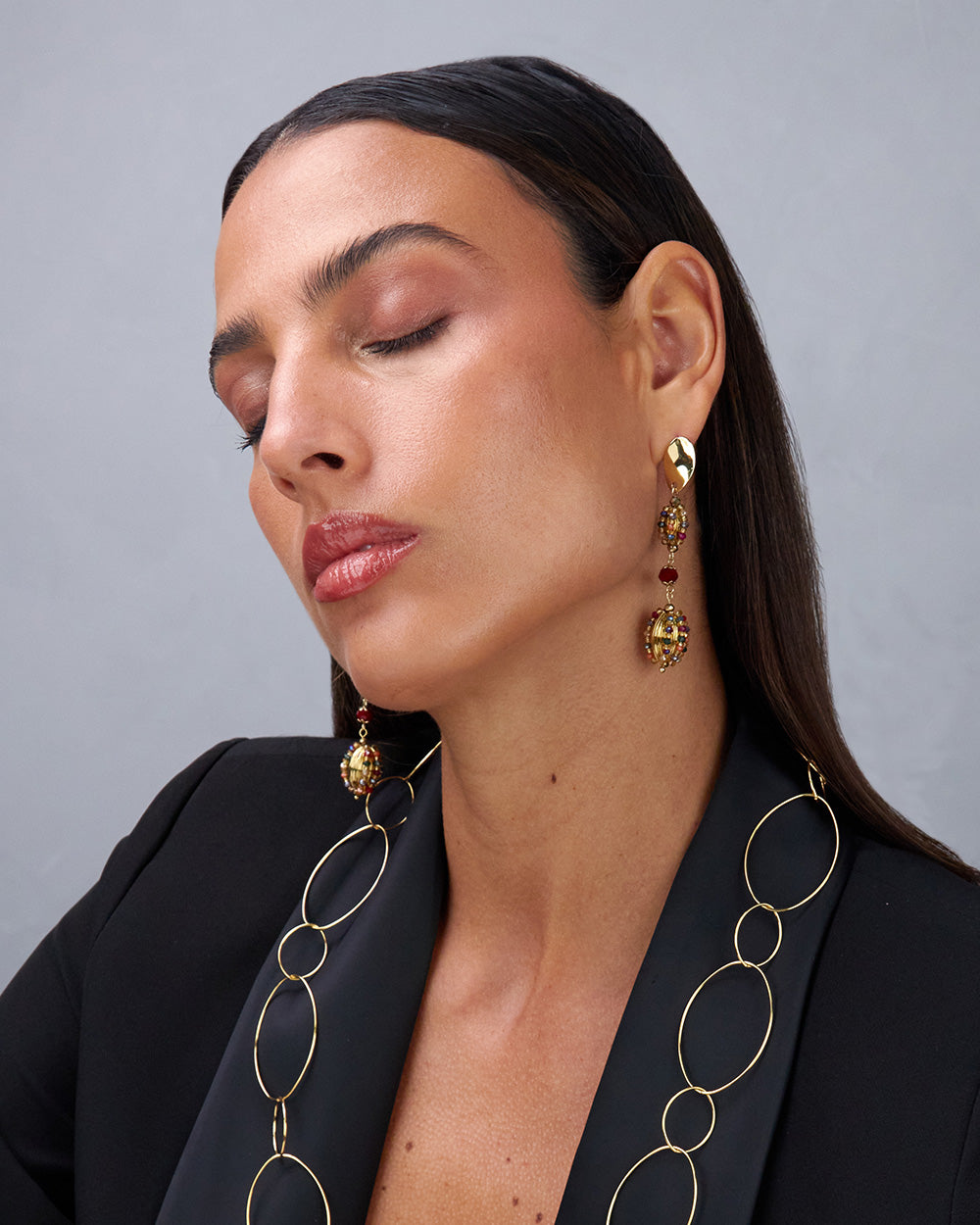 Multicolored Spheres And Stone Earrings