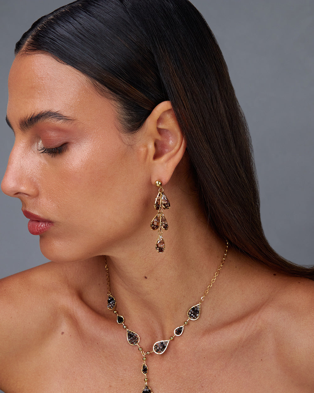 Drop Shaped Earrings Multicolored Stones