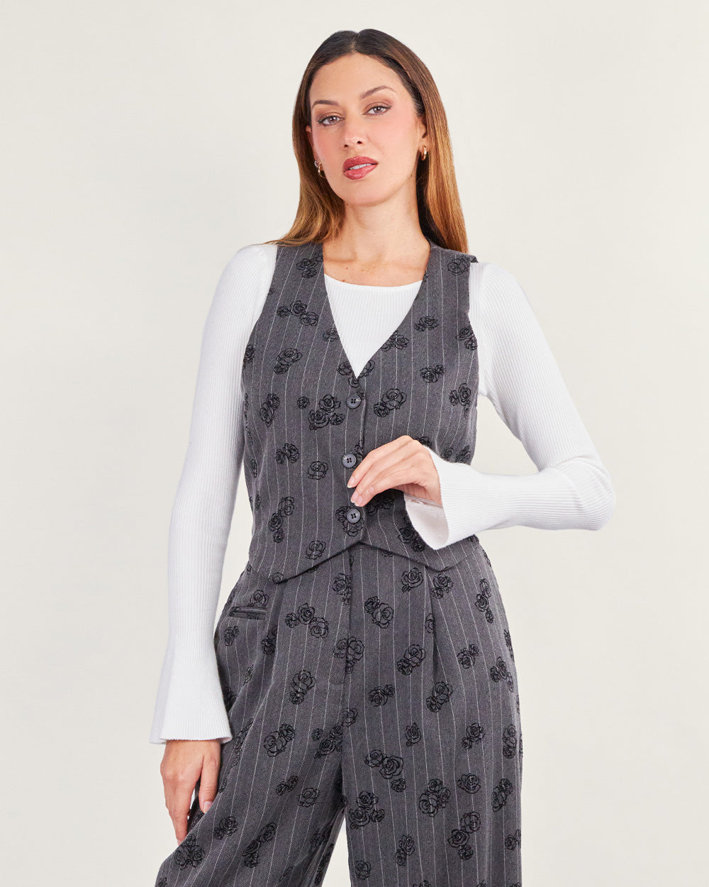 Graphite rose print vest