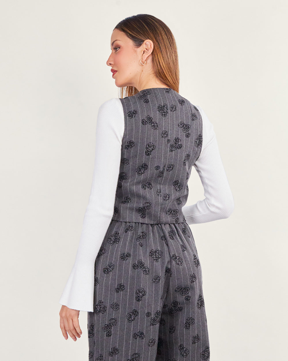 Graphite rose print vest