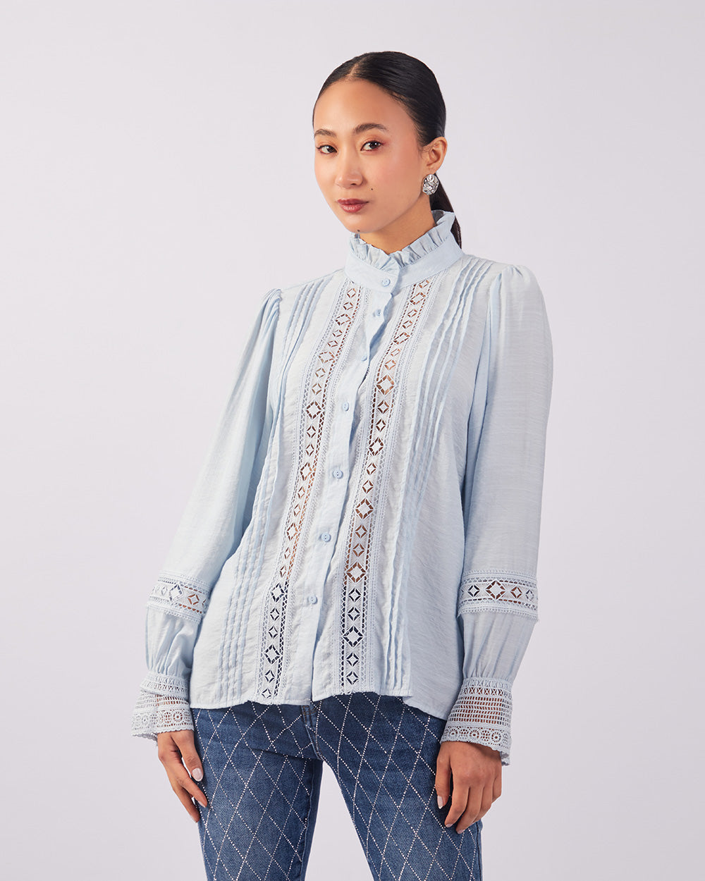 Sky Blue Brocade Blouse