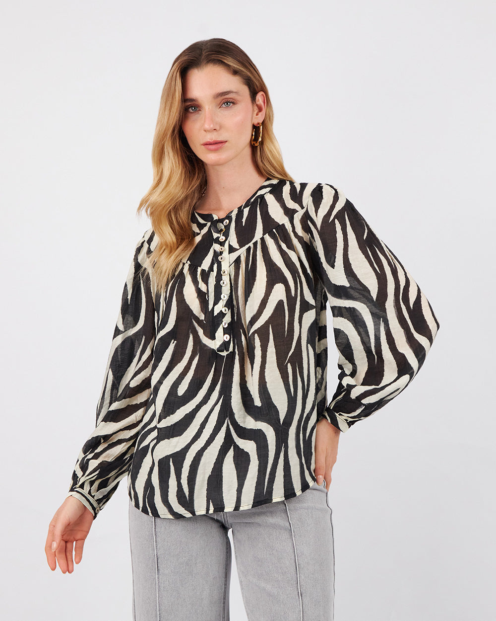 Cream And Black Blouse With Buttons